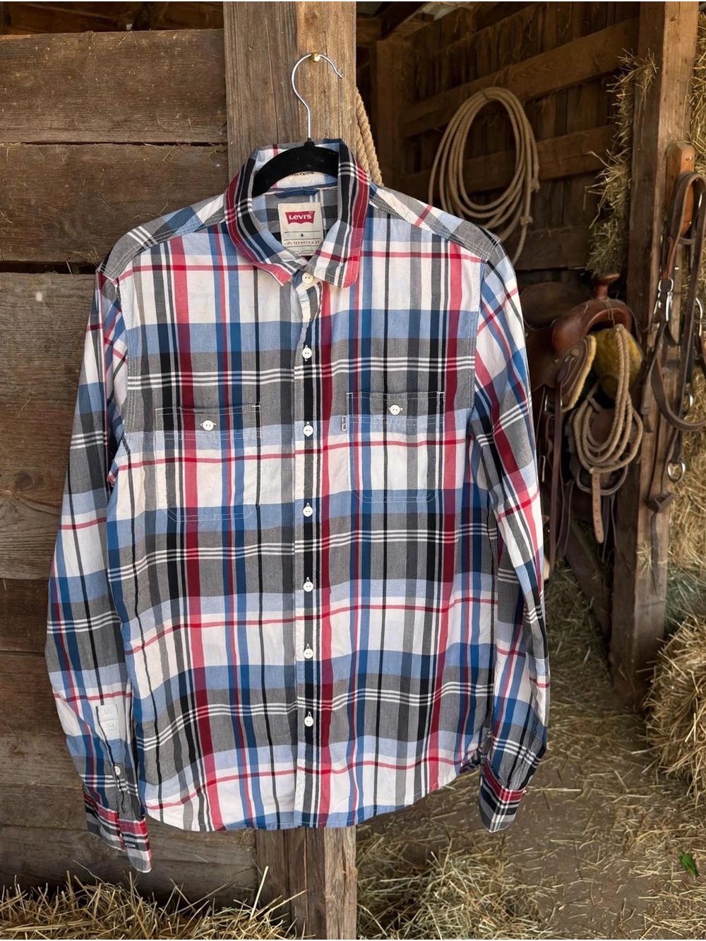 Levi's Men's Blue & Red Plaid Button-Down Shirt